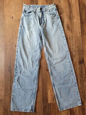 &Denim Ultra High Waist Wide Leg Light Wash Denim Jeans